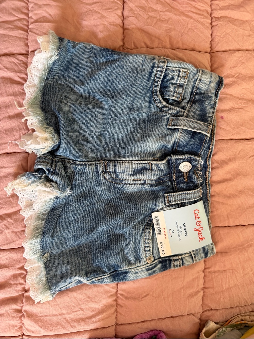 Cat & Jack Light Wash Denim Shorts with Lace Trim